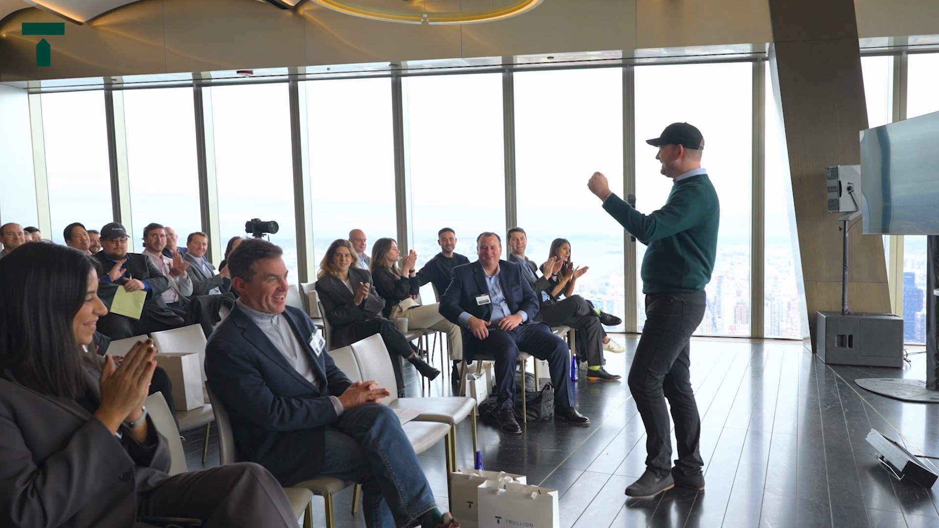 Audit and finance leaders attending a Trullion panel above Manhattan